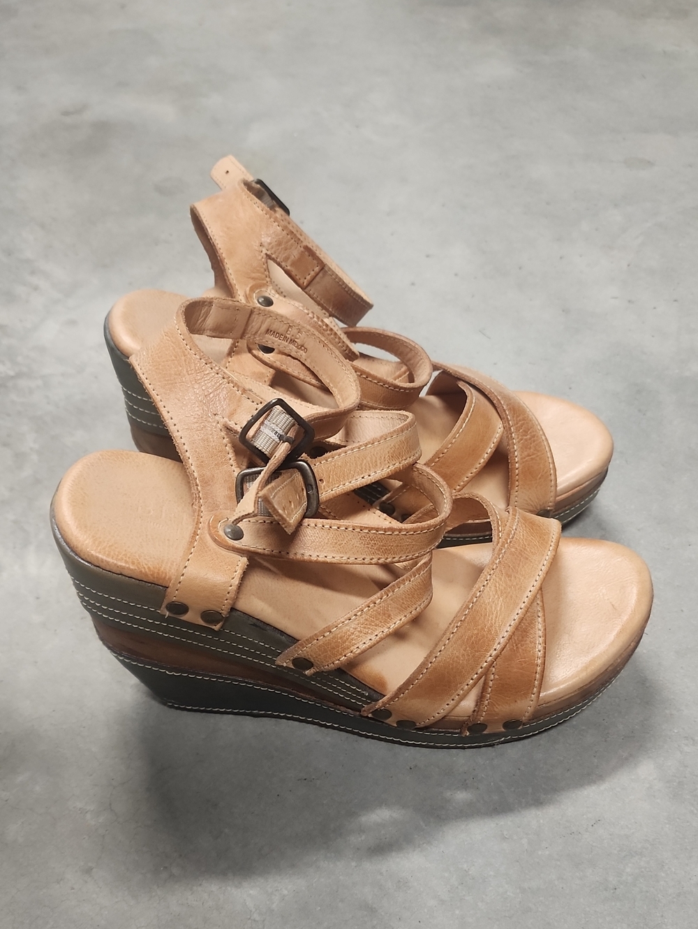 BED STU Women's Tan Leather Wedge Sandals - Comfortable Strappy Heels